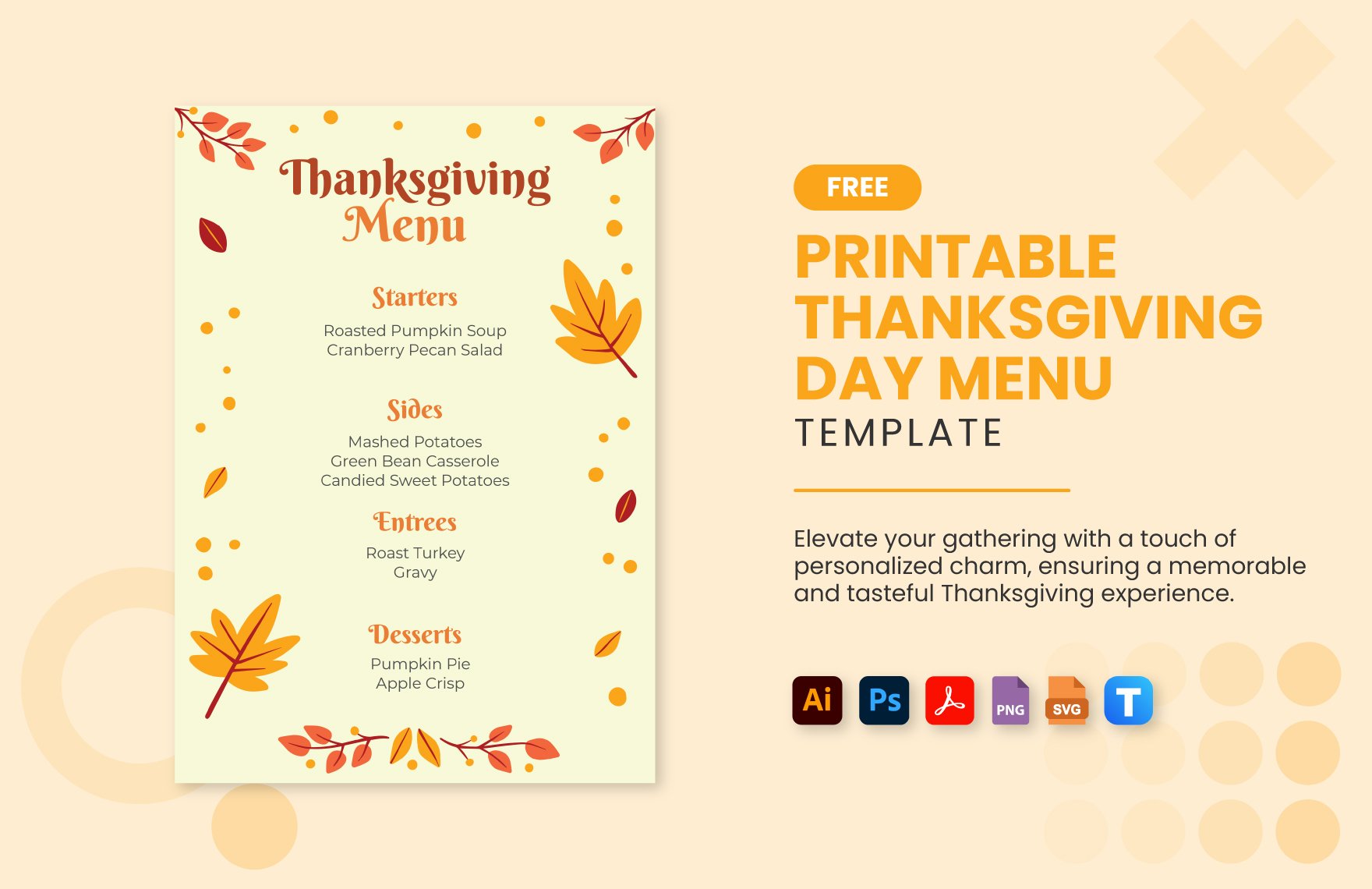 Free Printable Thanksgiving Day Menu in PDF, Illustrator, PSD, SVG, PNG