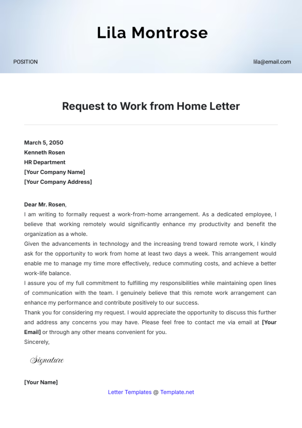 Request to Work from Home Letter Template