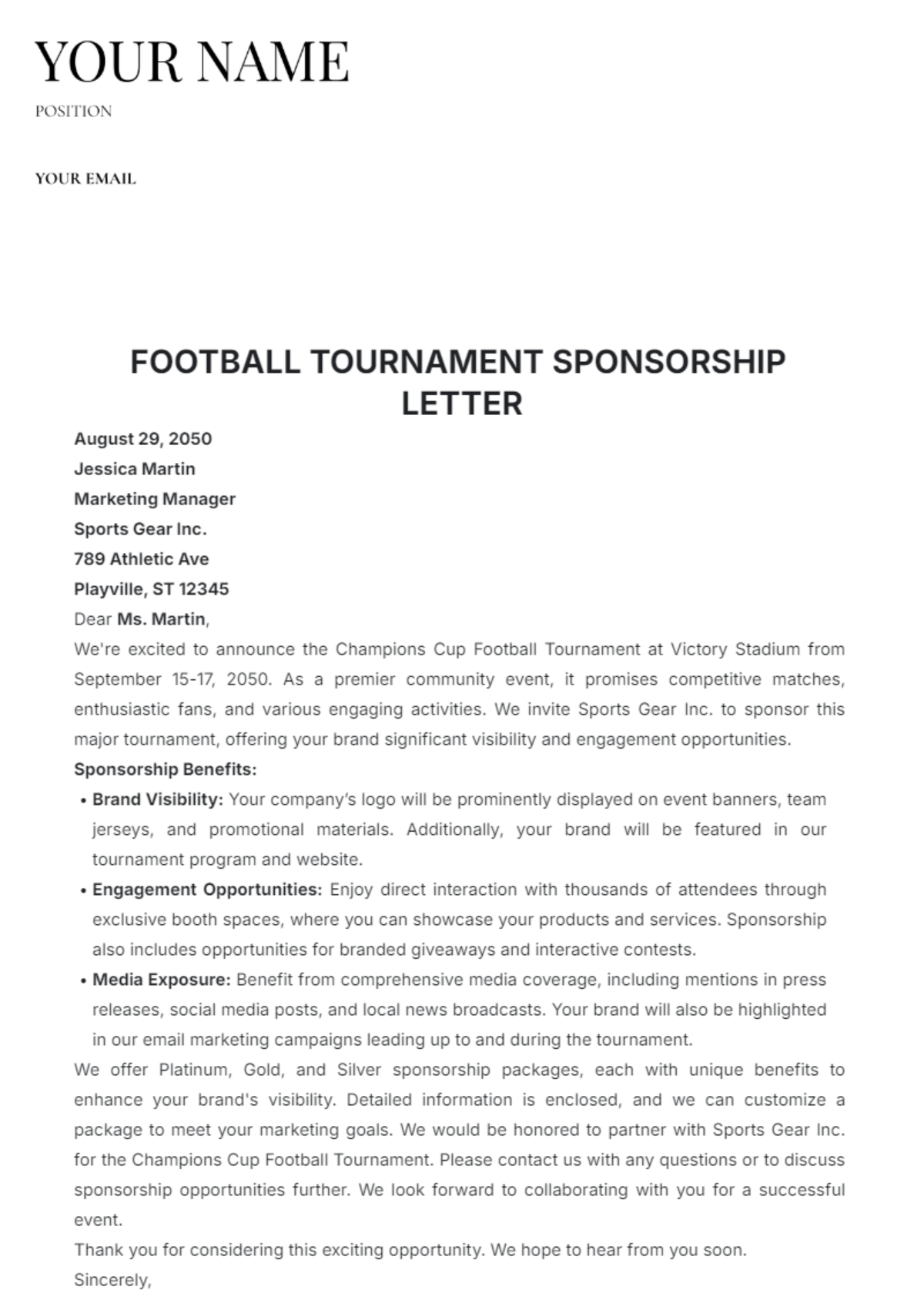 Football Tournament Sponsorship Letter Template