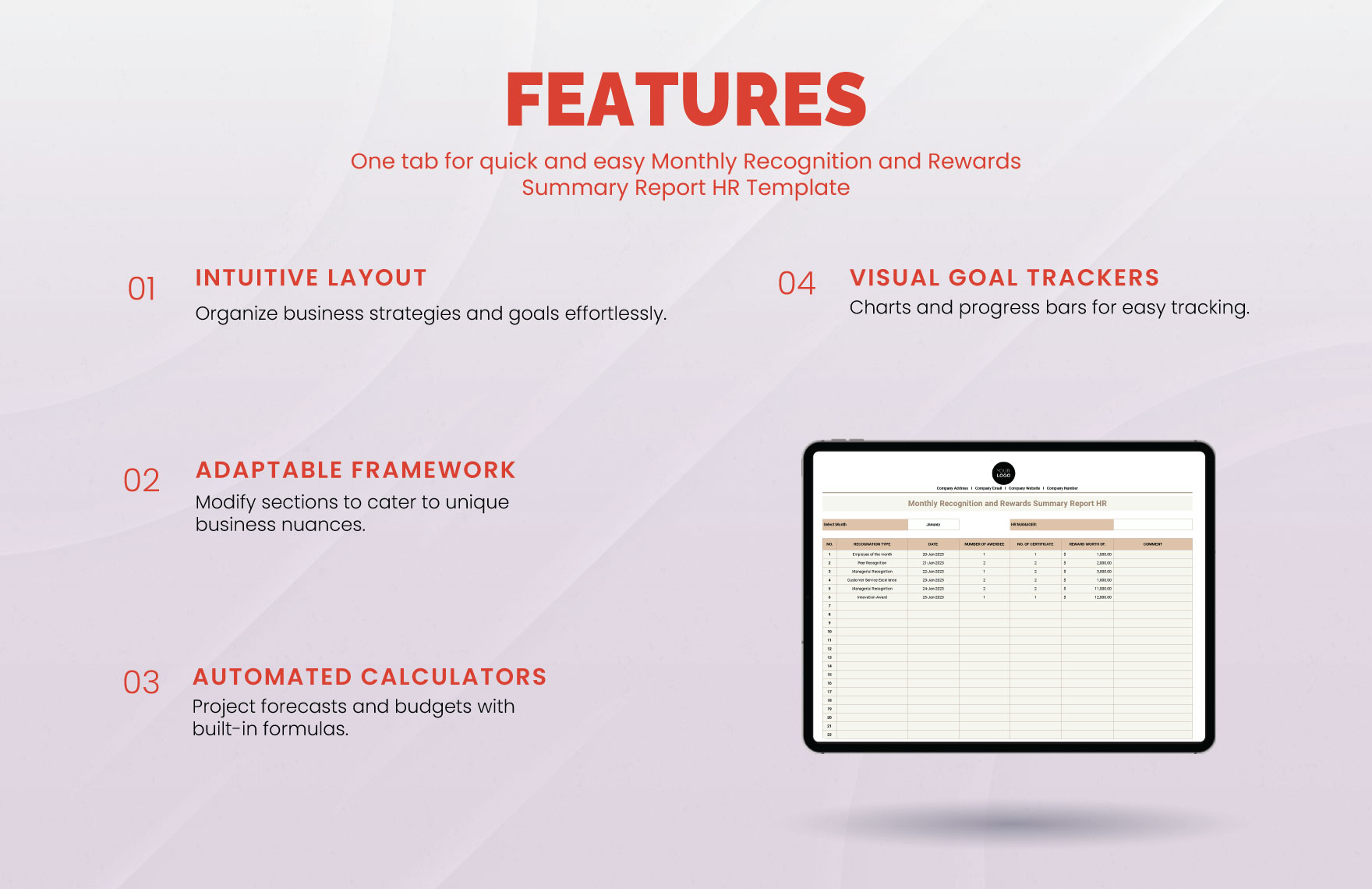 Monthly Recognition and Rewards Summary Report HR Template