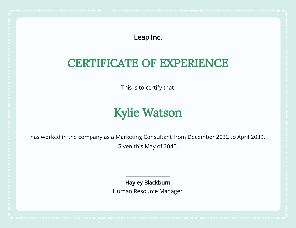 Employee Experience Certificate Template