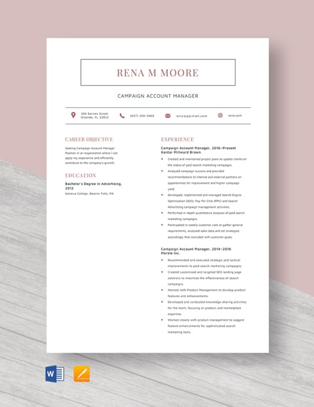 campaign account manager resume template