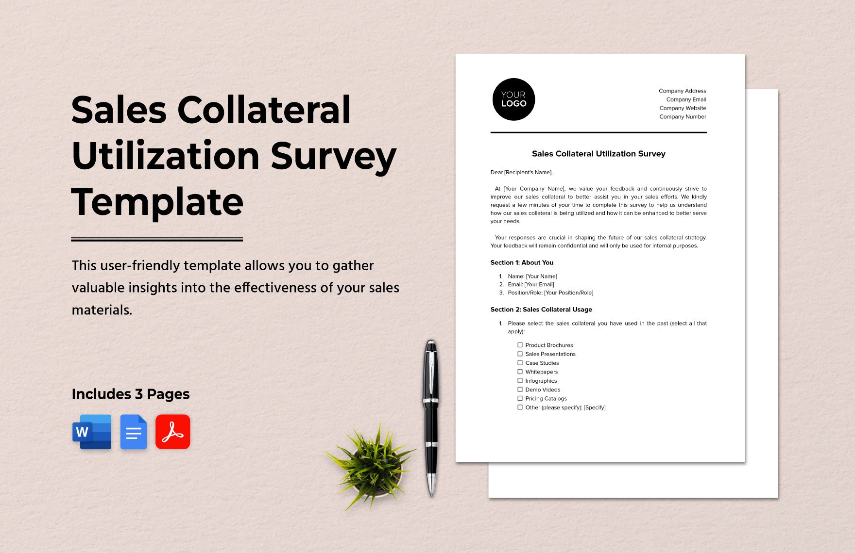 Sales Collateral Utilization Survey Template in Word, Google Docs, PDF