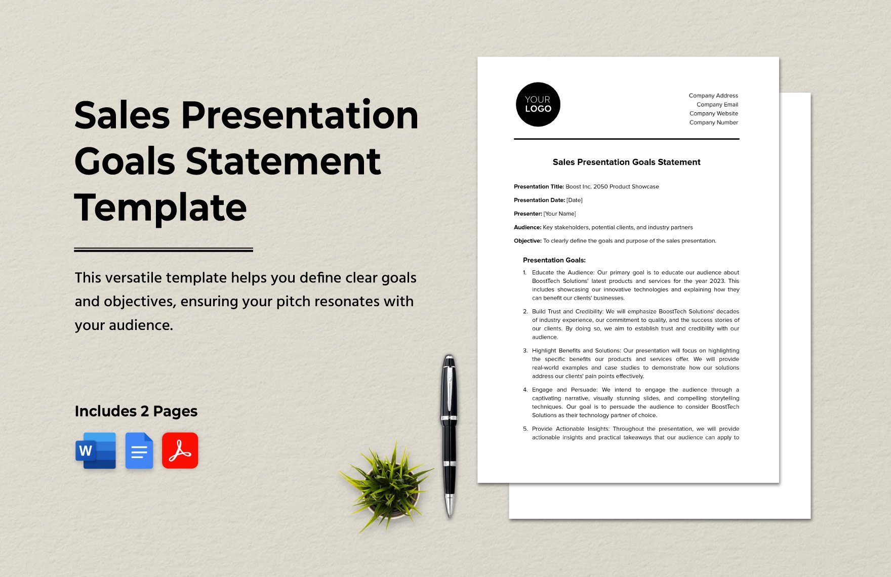 Sales Presentation Goals Statement Template in Word, Google Docs, PDF