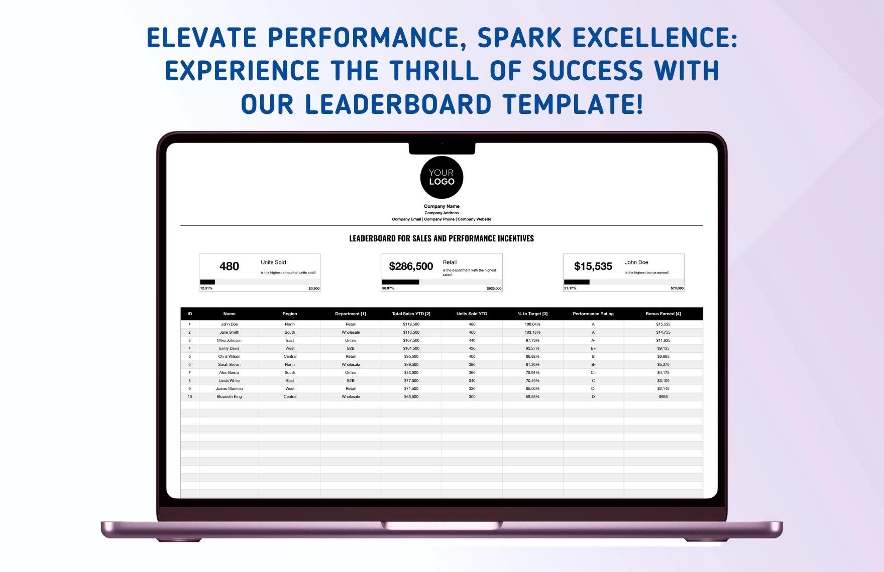 Leaderboard for Sales and Performance Incentives HR Template