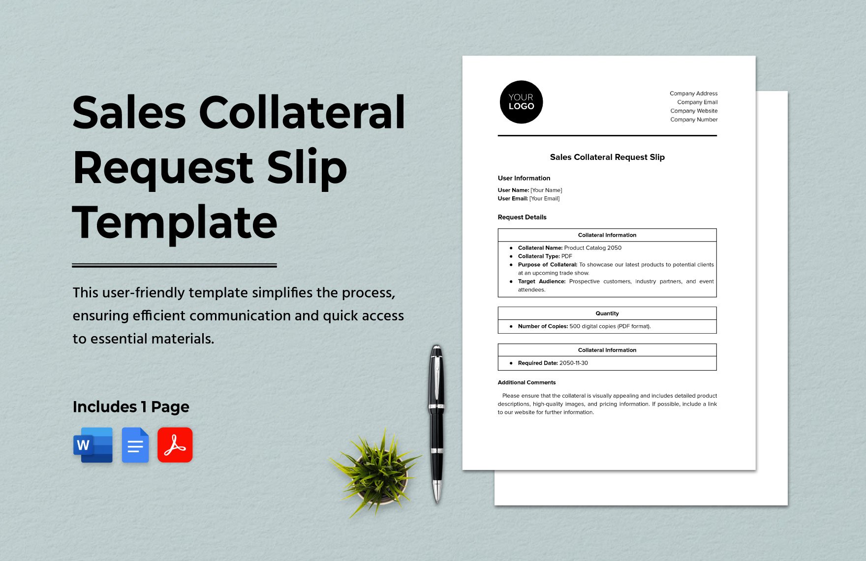 Sales Collateral Request Slip Template in Word, Google Docs, PDF