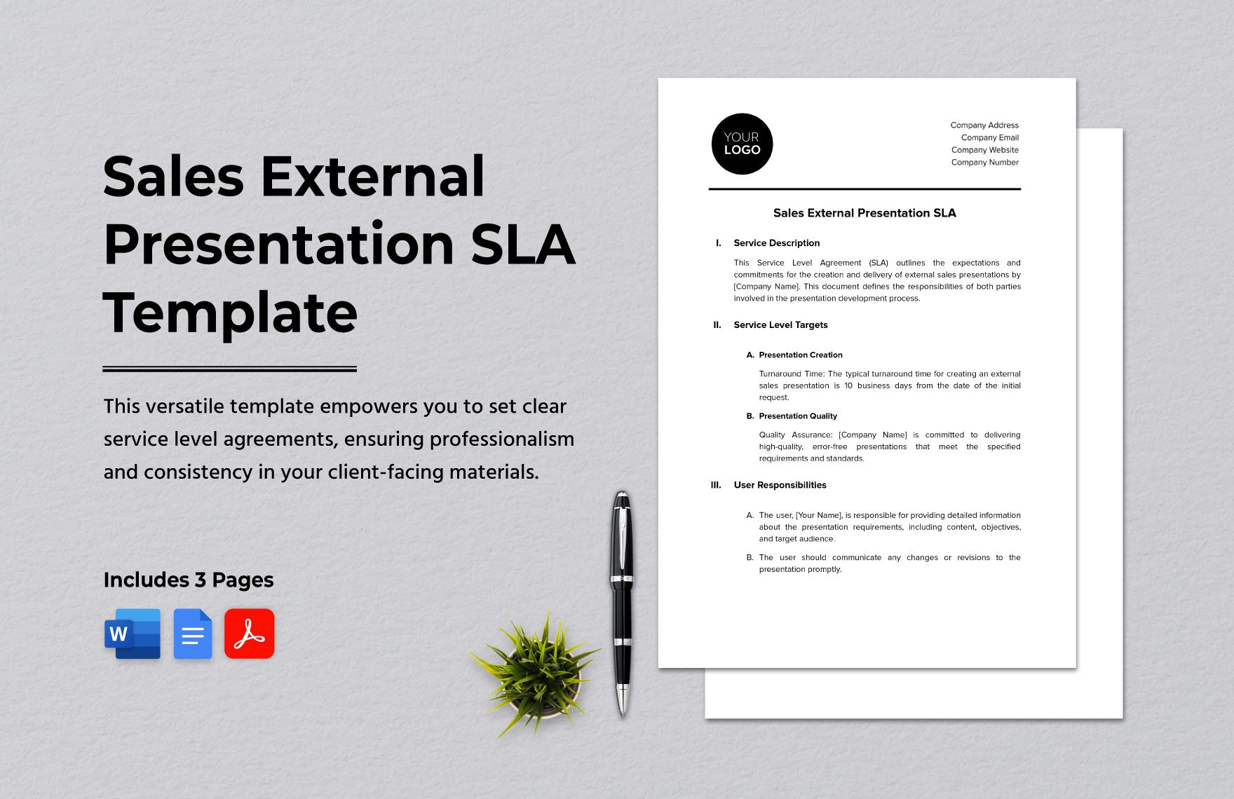 Sales External Presentation SLA Template in Word, Google Docs, PDF