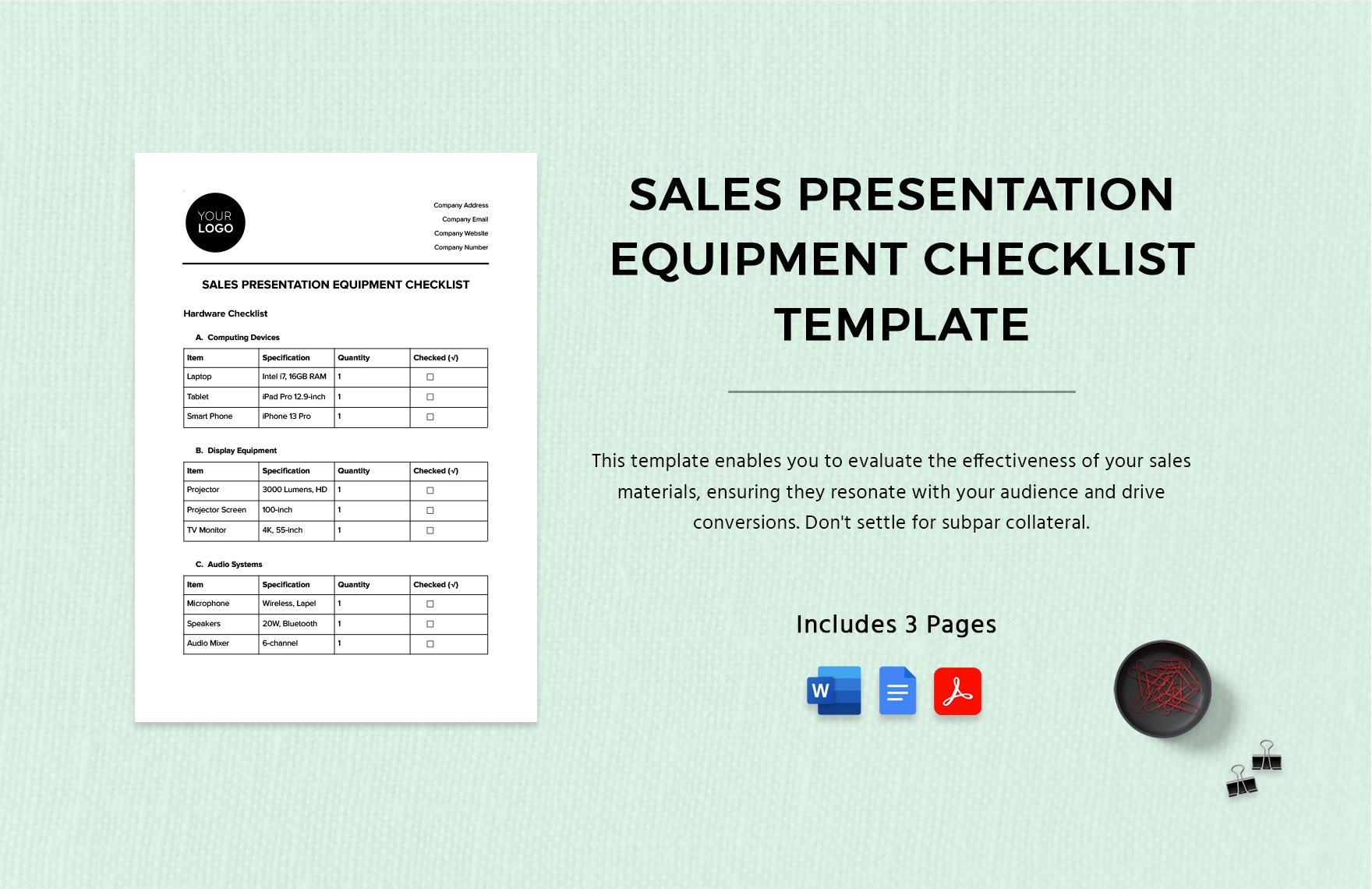 Sales Presentation Equipment Checklist Template