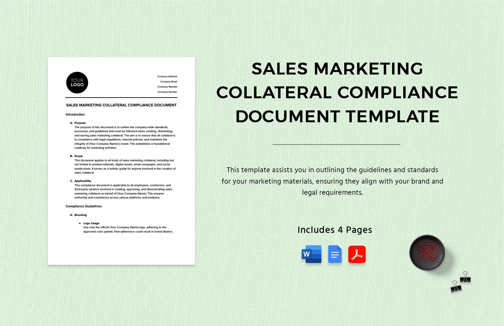 Sales Marketing Collateral Compliance Document Template in Word, Google Docs, PDF