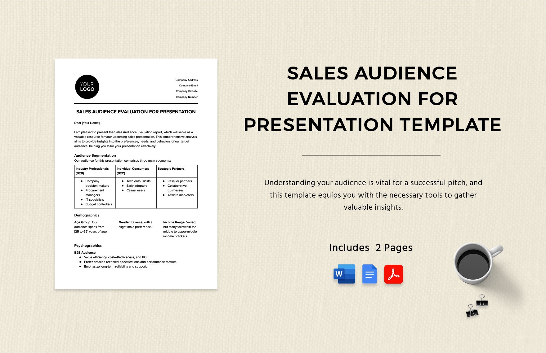 Sales Audience Evaluation for Presentation Template in Word, Google Docs, PDF