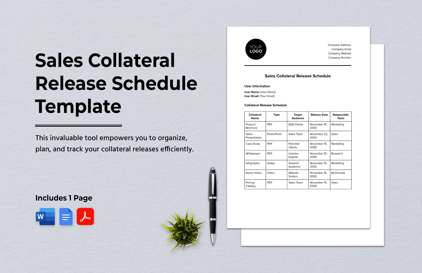 Sales Collateral Release Schedule Template in Word, Google Docs, PDF