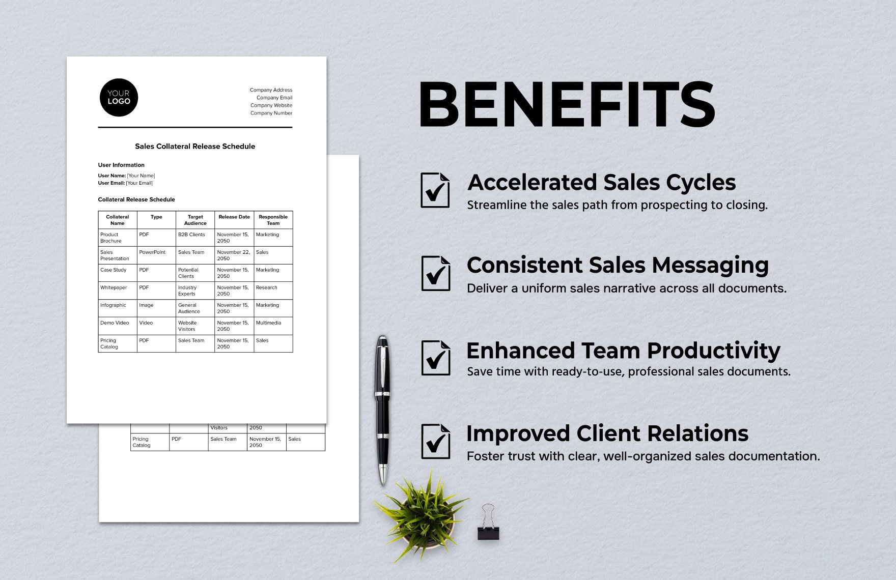 Sales Collateral Release Schedule Template