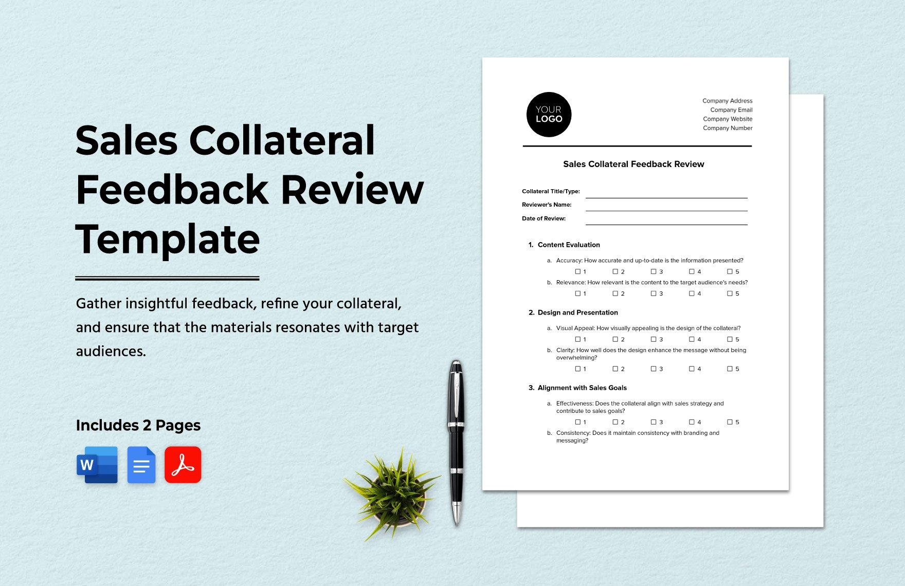 Sales Collateral Feedback Review Template in Word, Google Docs, PDF