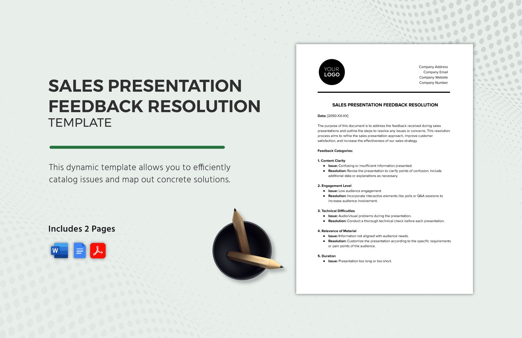 Sales Presentation Feedback Resolution Template