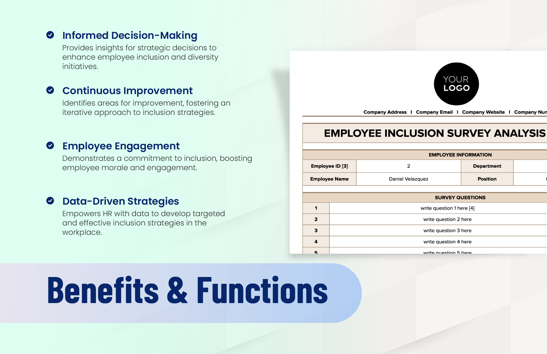 Employee Inclusion Survey Analysis Tool HR Template