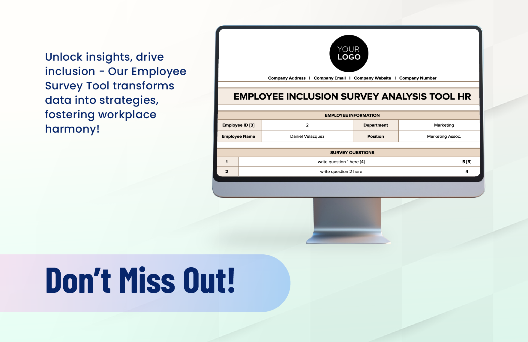 Employee Inclusion Survey Analysis Tool HR Template