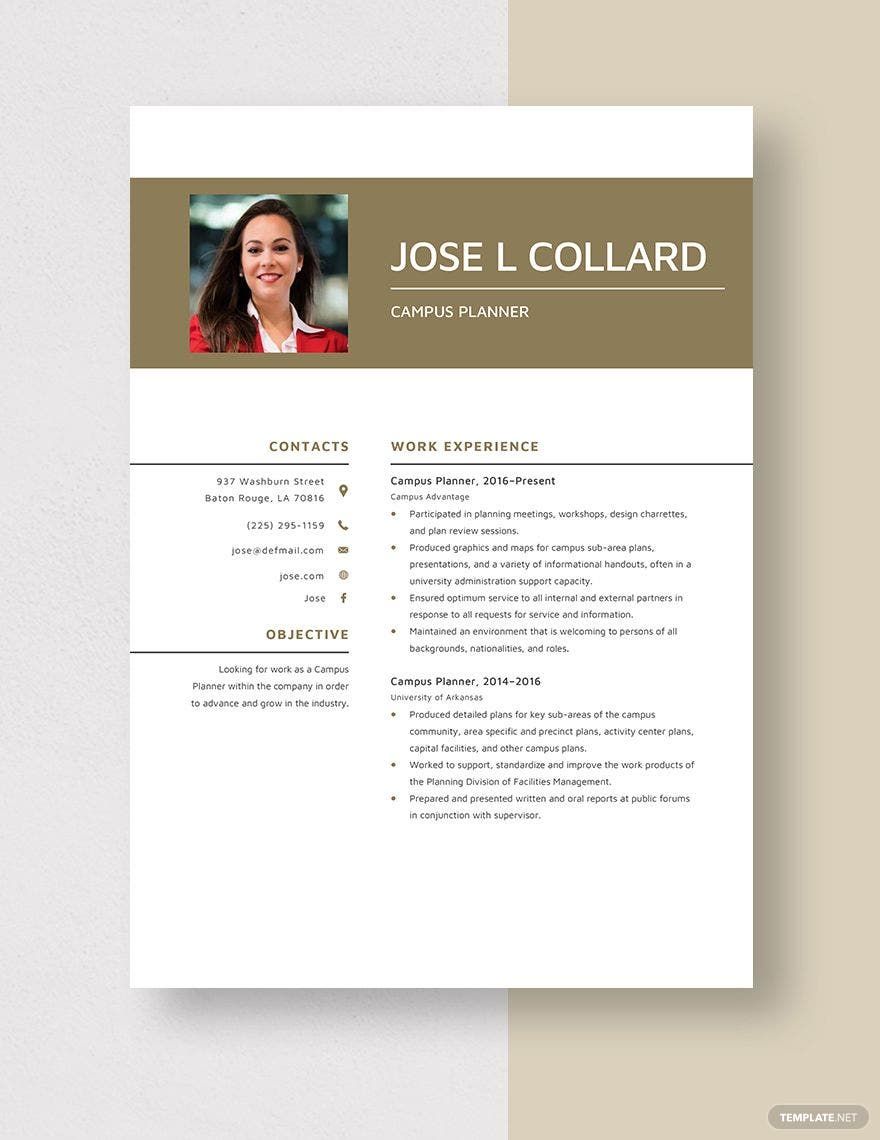 Campus Planner Resume in Word, Apple Pages
