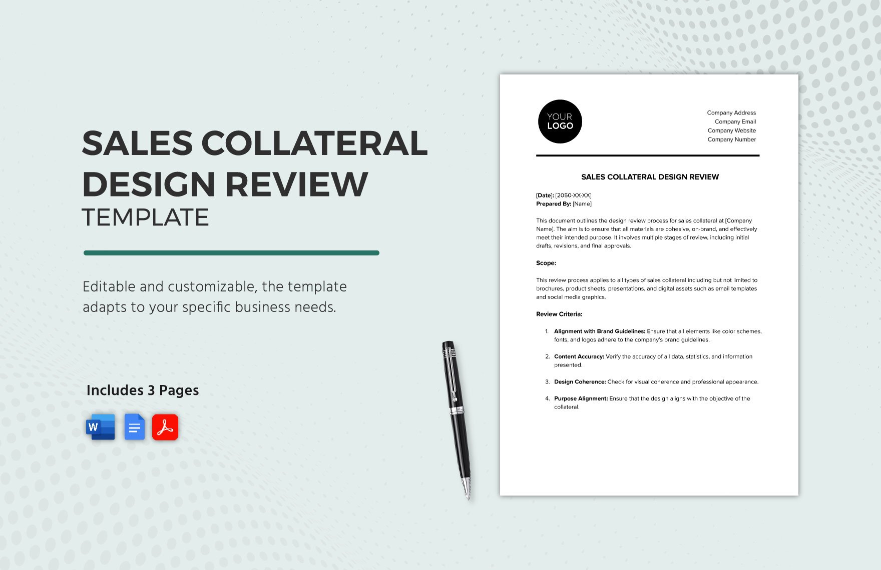 Sales Collateral Design Review Template in Word, Google Docs, PDF