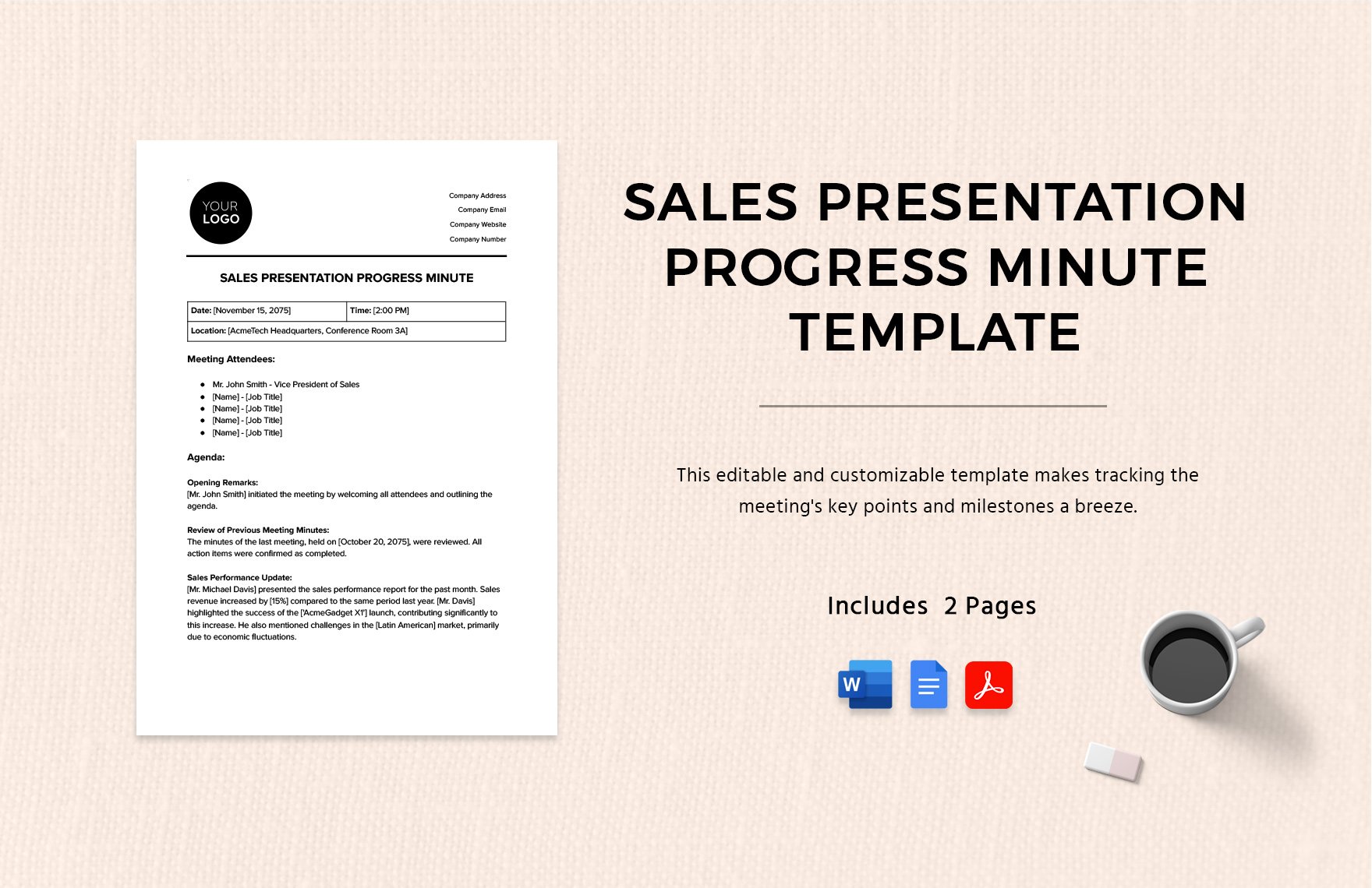 Sales Presentation Progress Minute Template