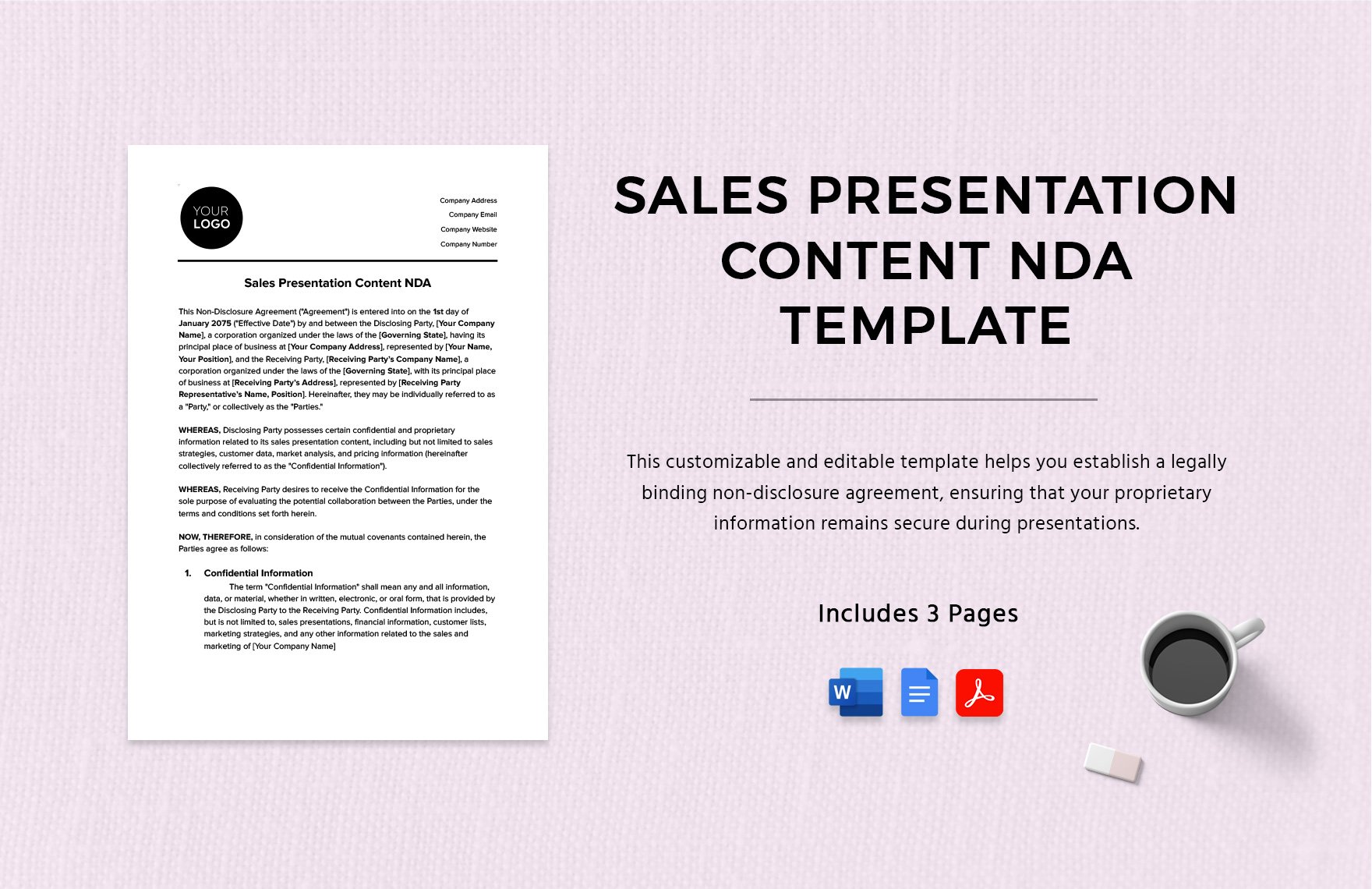 Sales Presentation Content NDA Template in Word, Google Docs, PDF