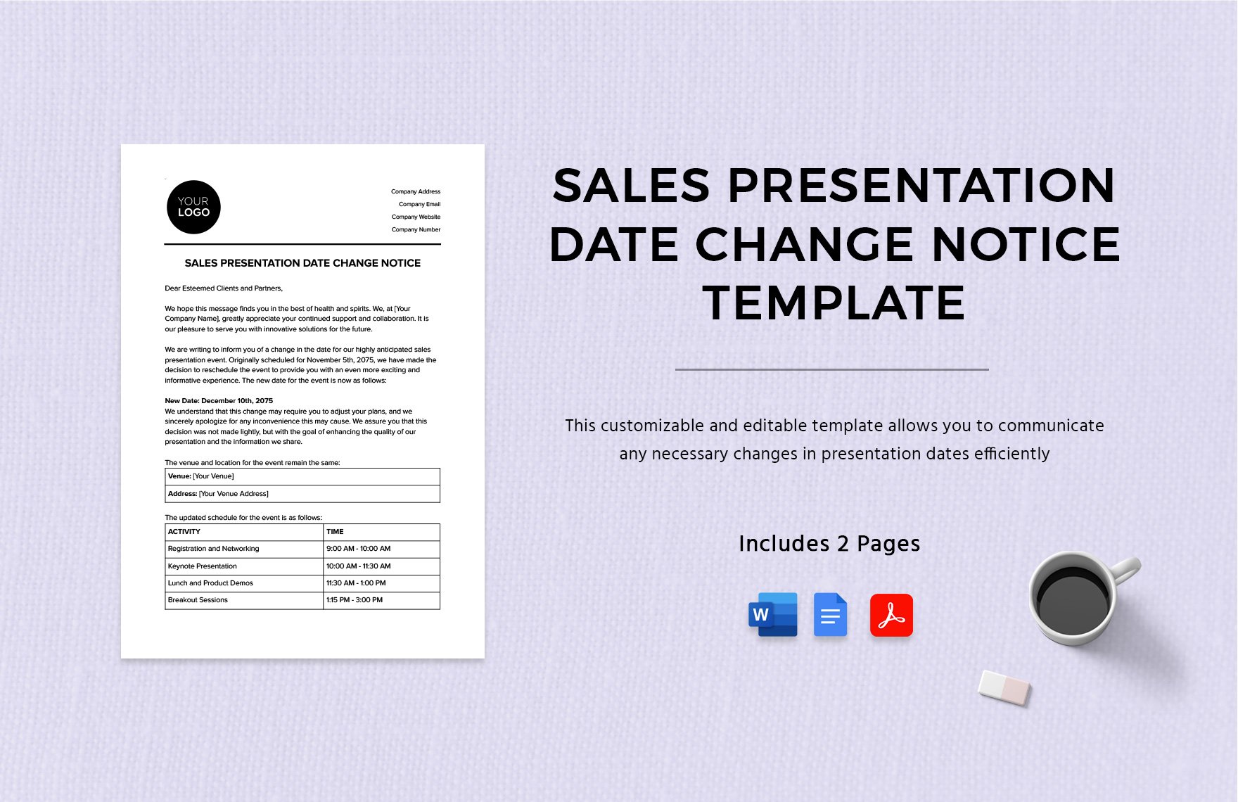 Sales Presentation Date Change Notice Template in Word, Google Docs, PDF