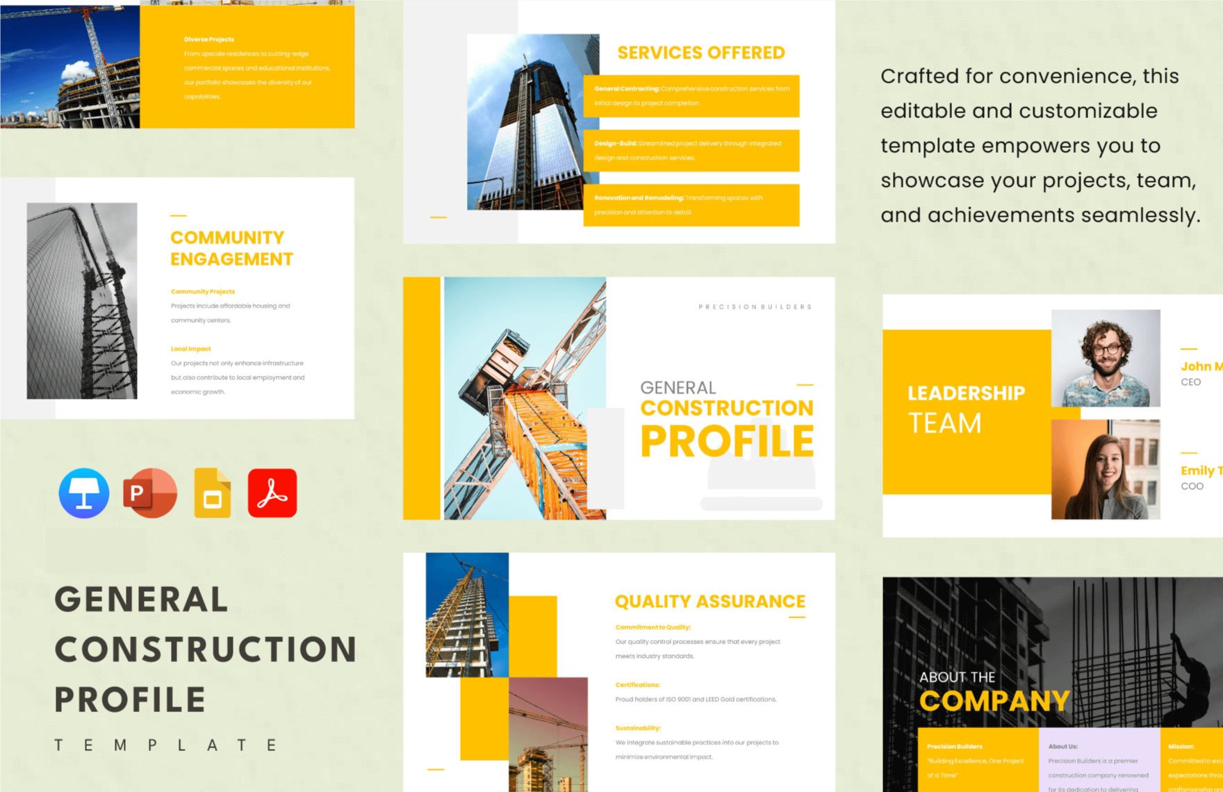 Free General Construction Profile Template in PDF, PowerPoint, Google Slides, Apple Keynote