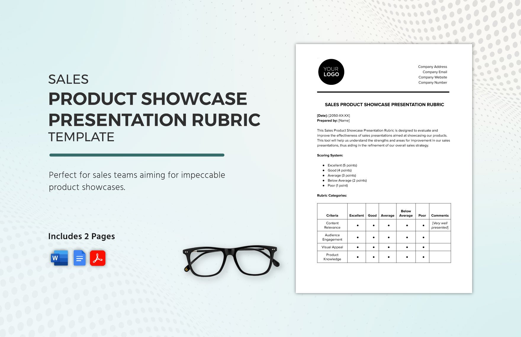 Sales Product Showcase Presentation Rubric Template in Word, Google Docs, PDF