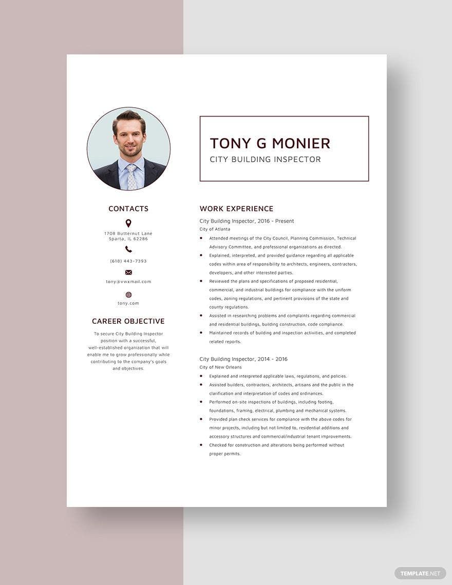 City Building Inspector Resume Template