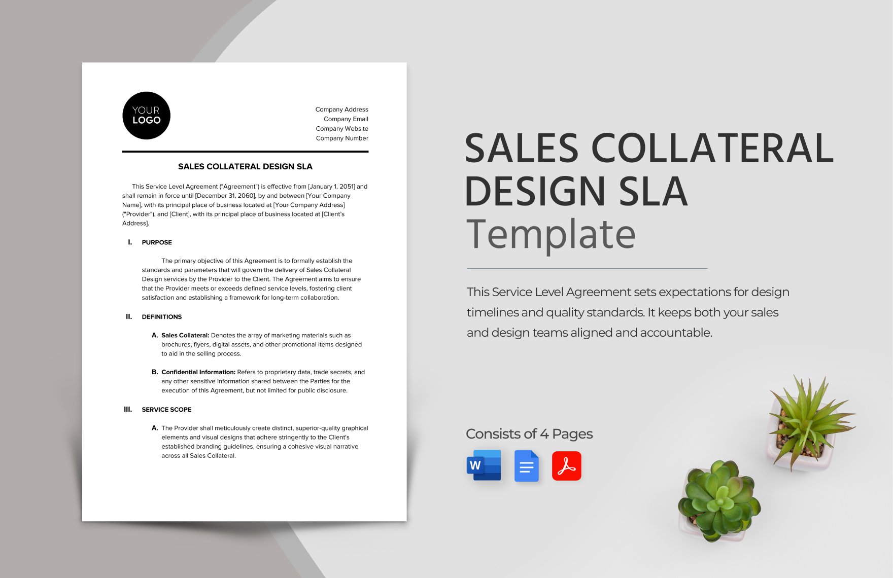 Sales Collateral Design SLA Template in Word, Google Docs, PDF