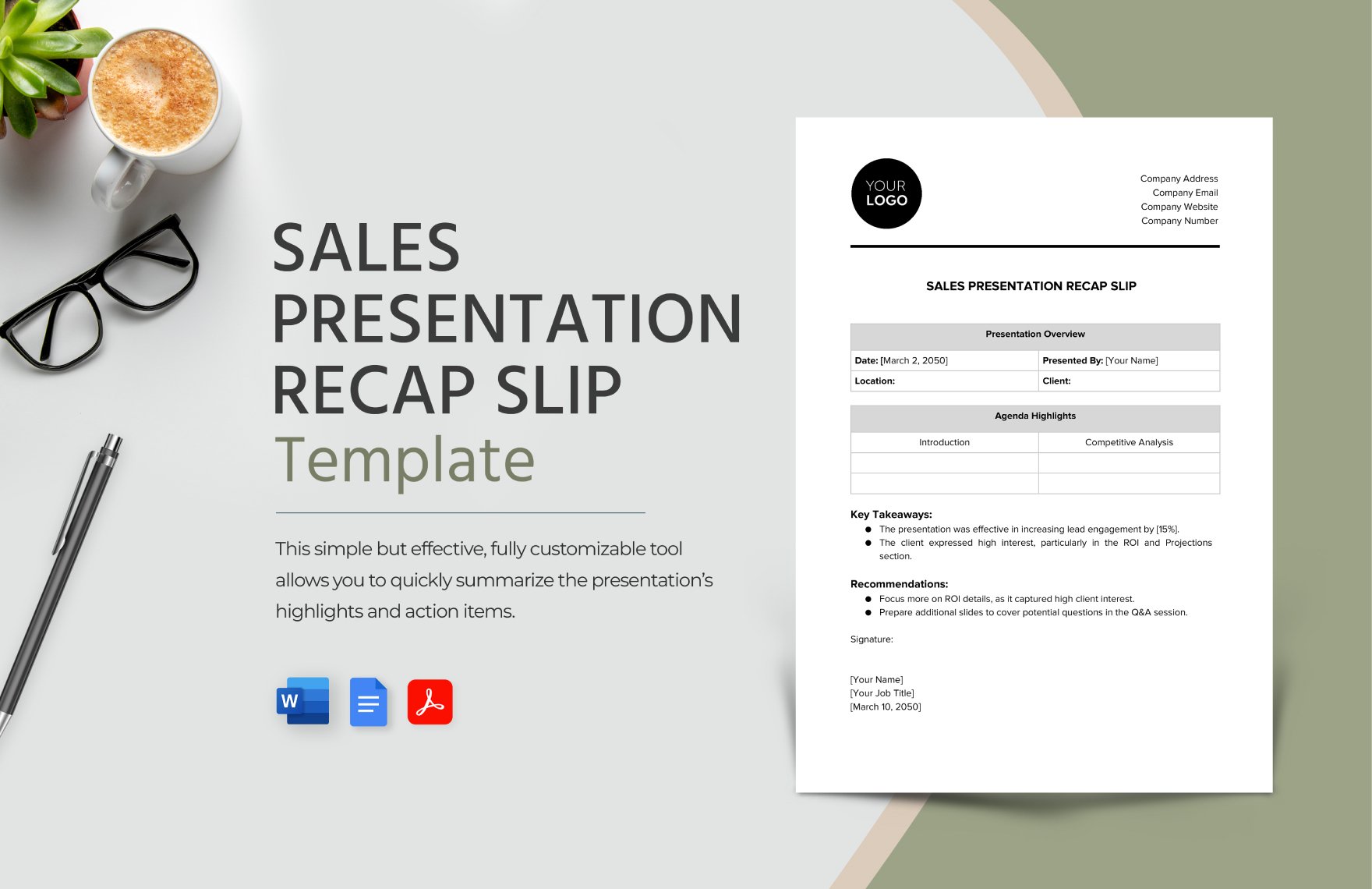 Sales Presentation Recap Slip Template
