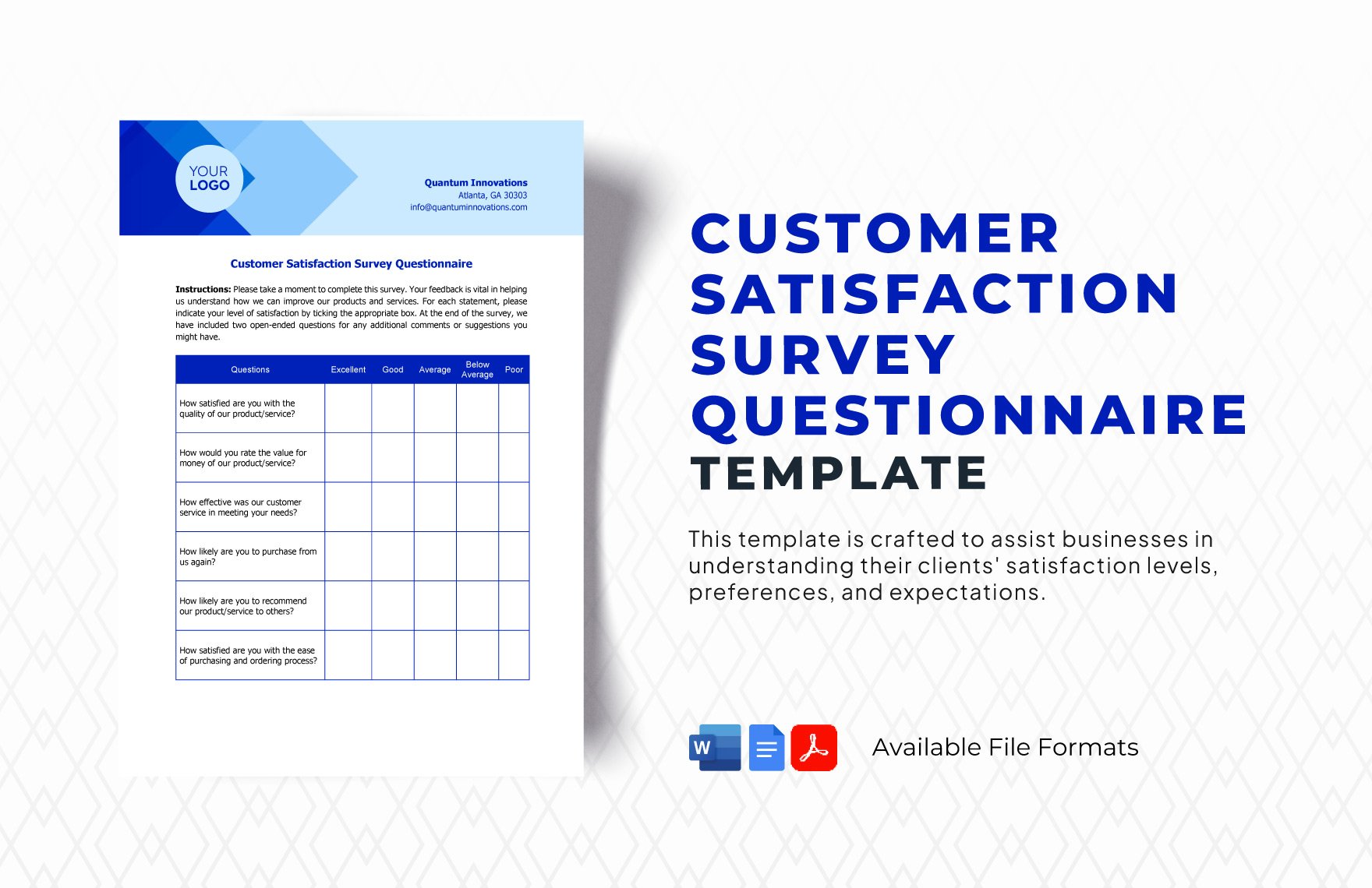 Free Customer Satisfaction Survey Questionnaire Template in Word, Google Docs, PDF