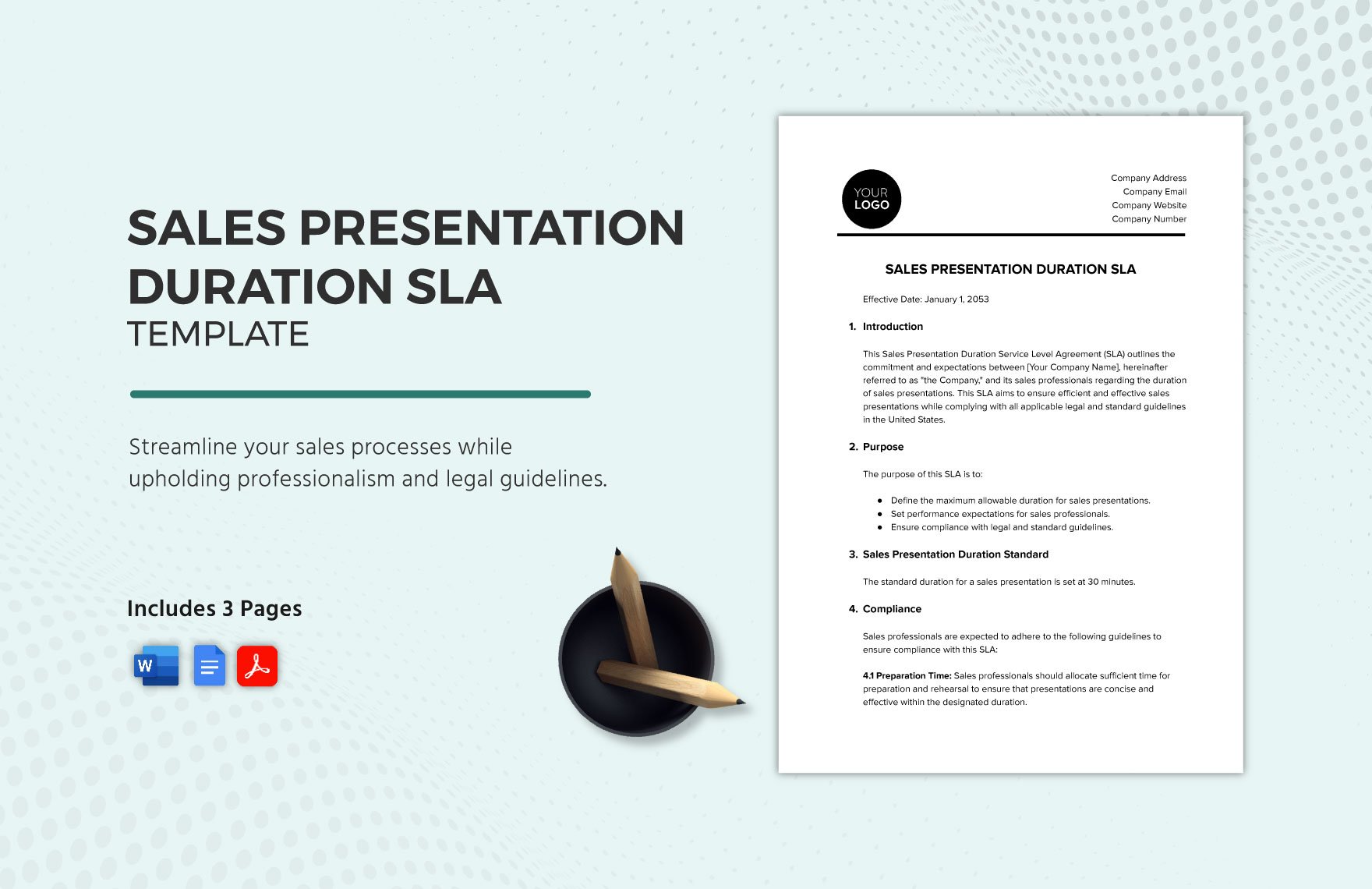 Sales Presentation Duration SLA Template in Word, Google Docs, PDF