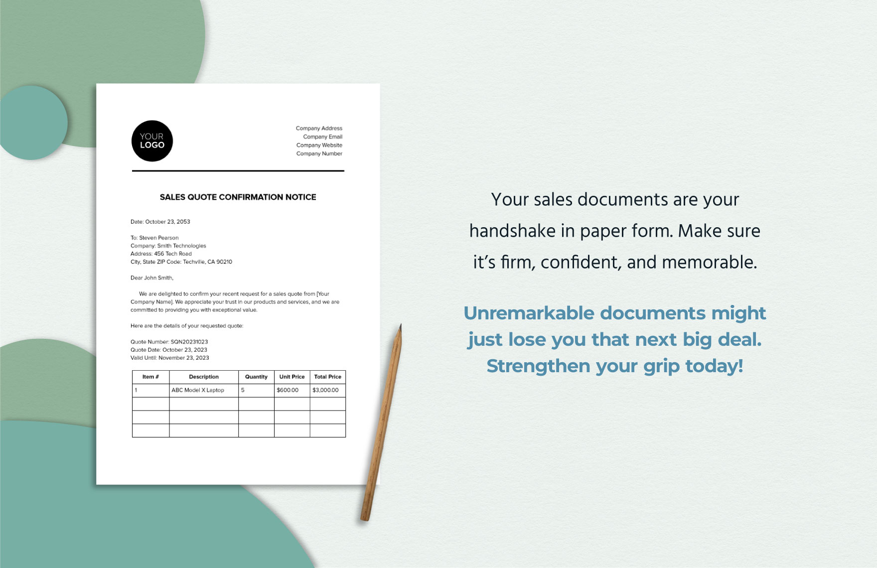 Sales Quote Confirmation Notice Template