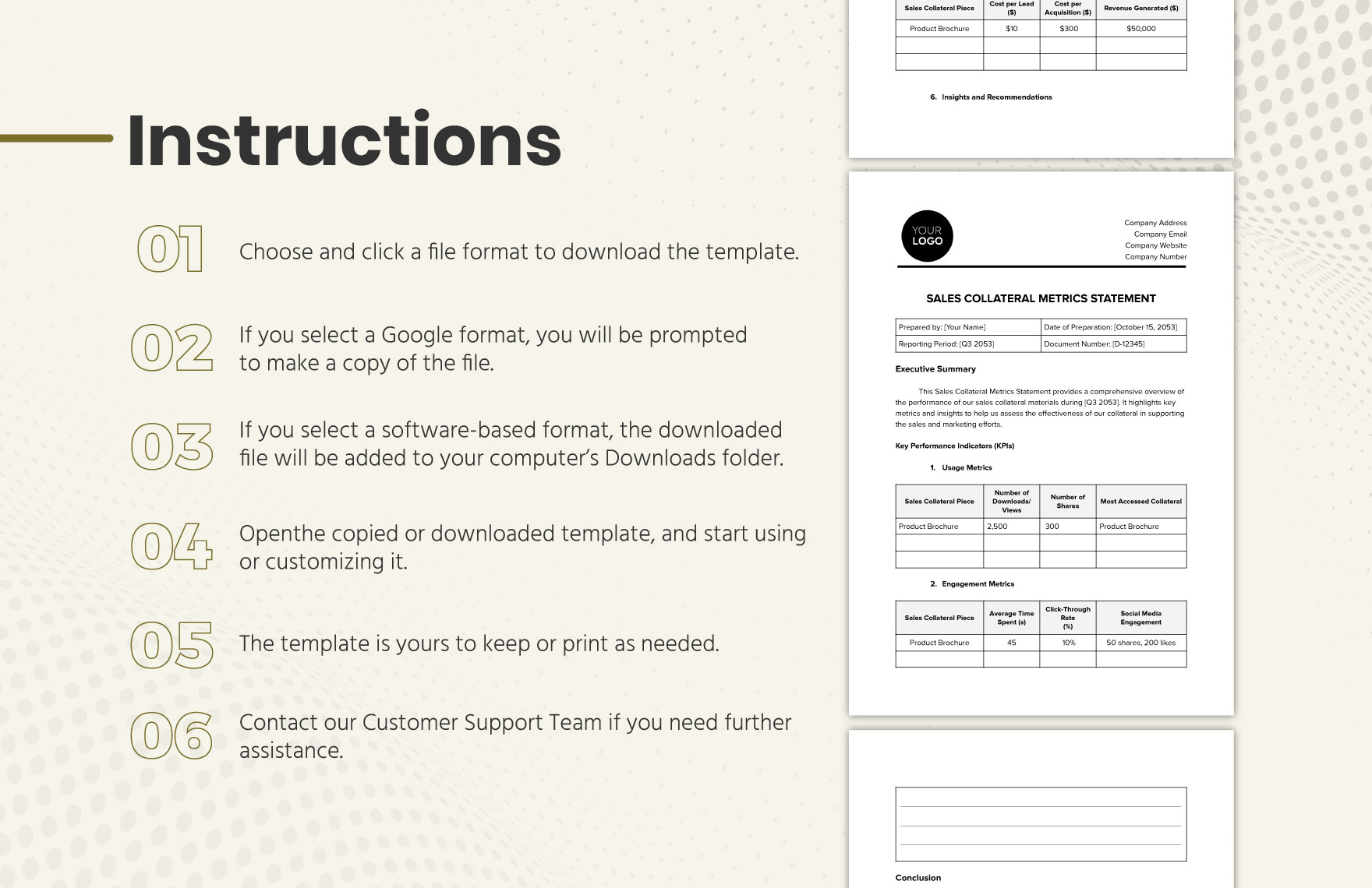 Sales Collateral Metrics Statement Template