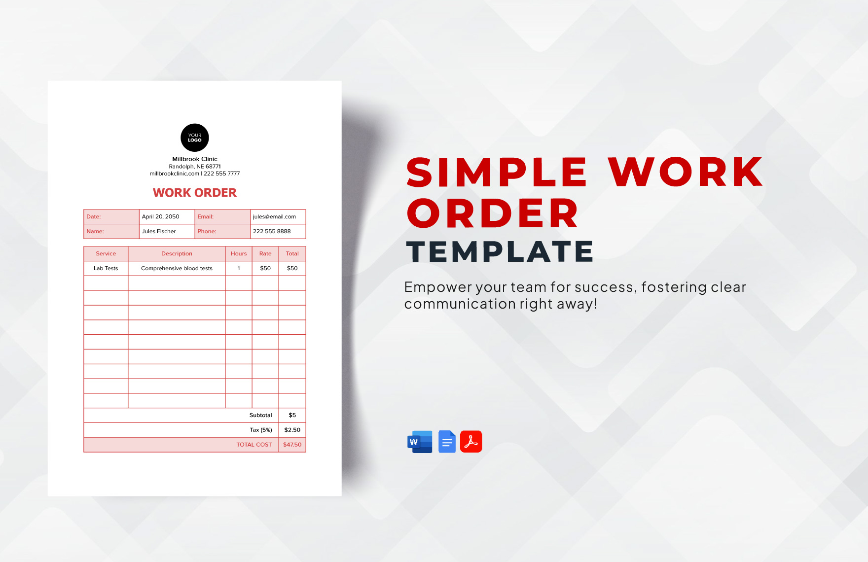 Simple Work Order Template in PDF, Word, Google Docs - Download | Template.net