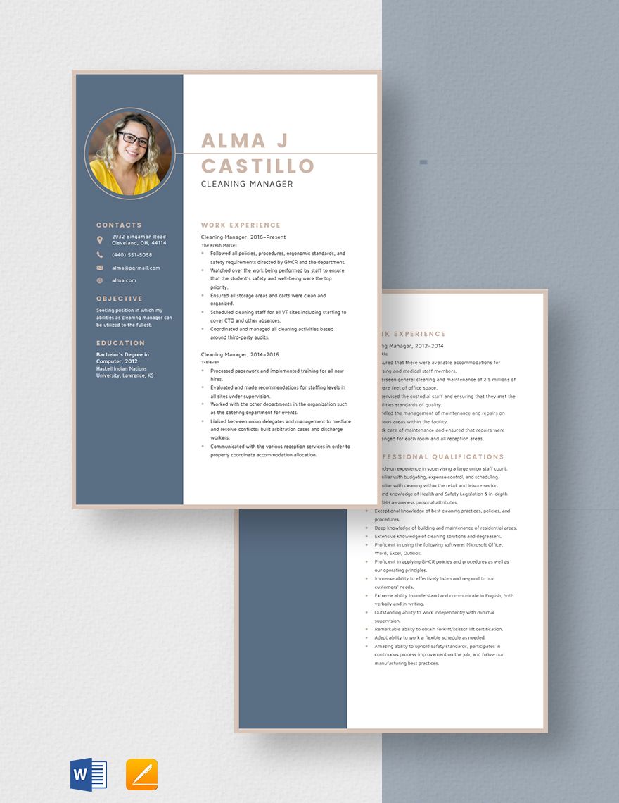 Cleaning Manager Resume