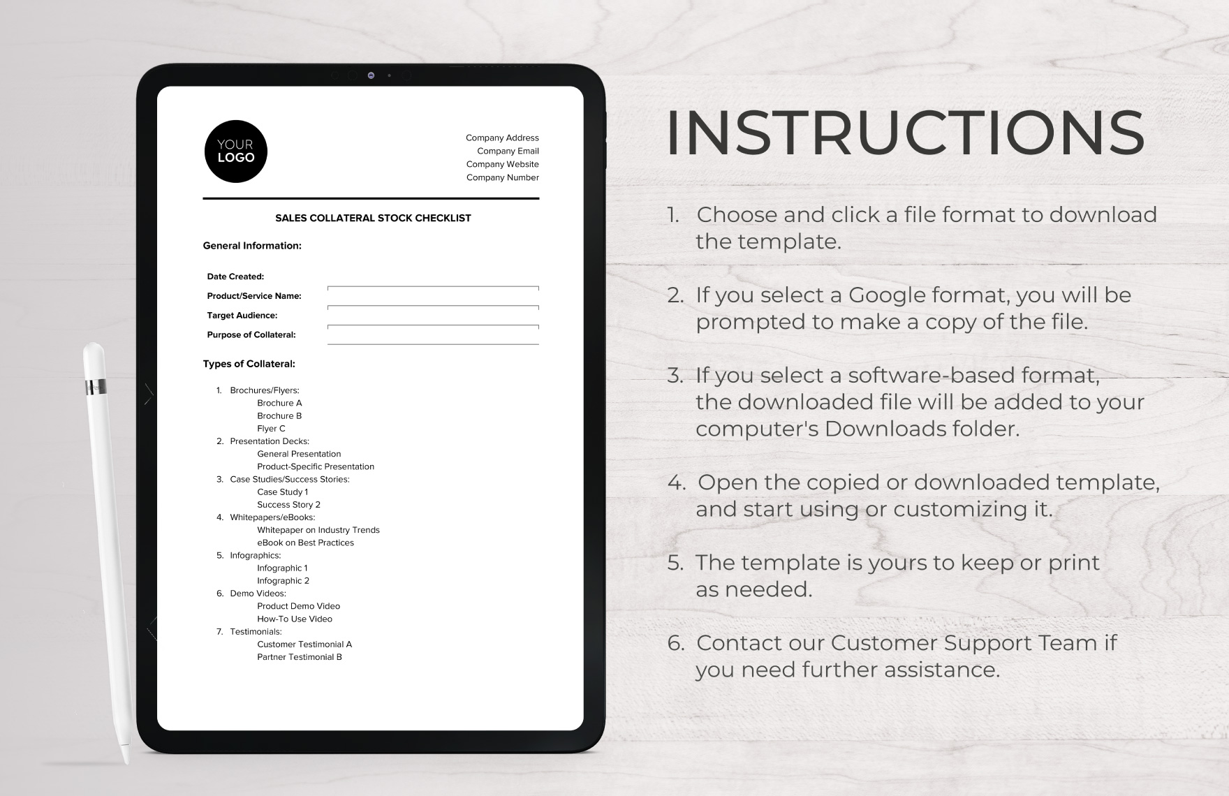 Sales Collateral Stock Checklist Template