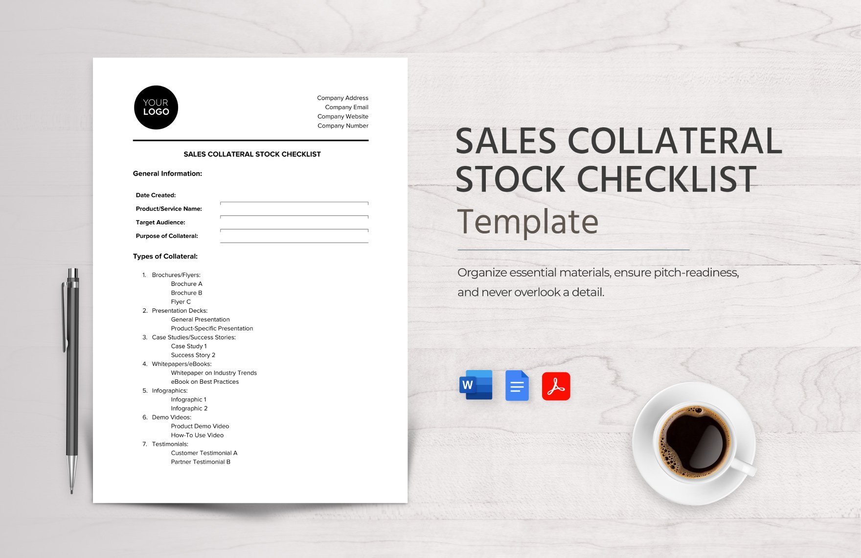Sales Collateral Stock Checklist Template in Word, Google Docs, PDF