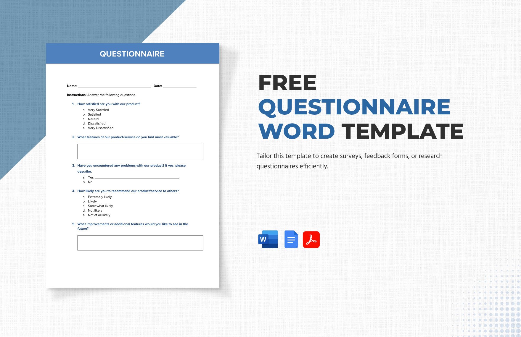 Free Questionnaire Word Template in Word, Google Docs, PDF