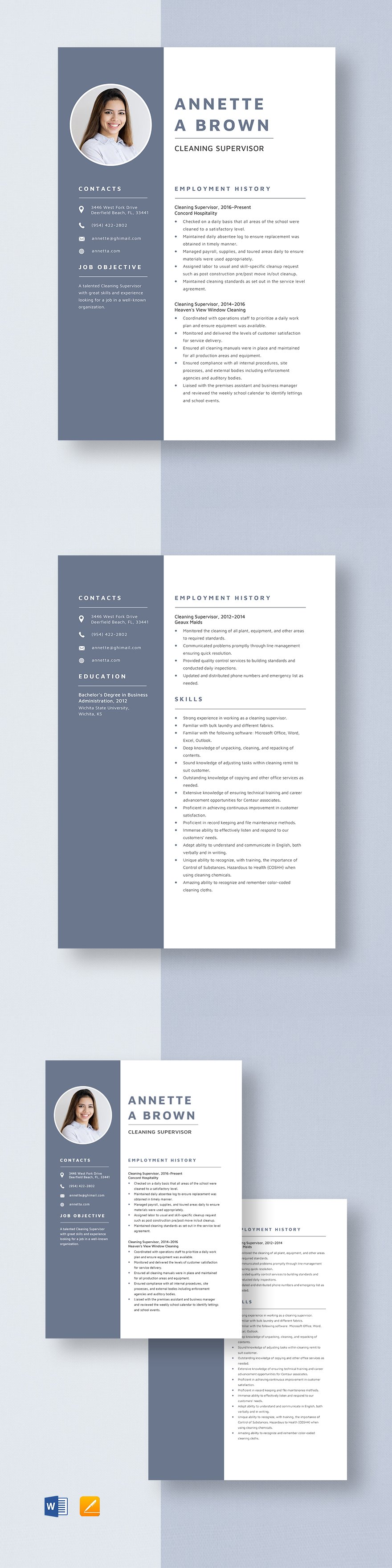 Free Cleaning Supervisor Resume Template