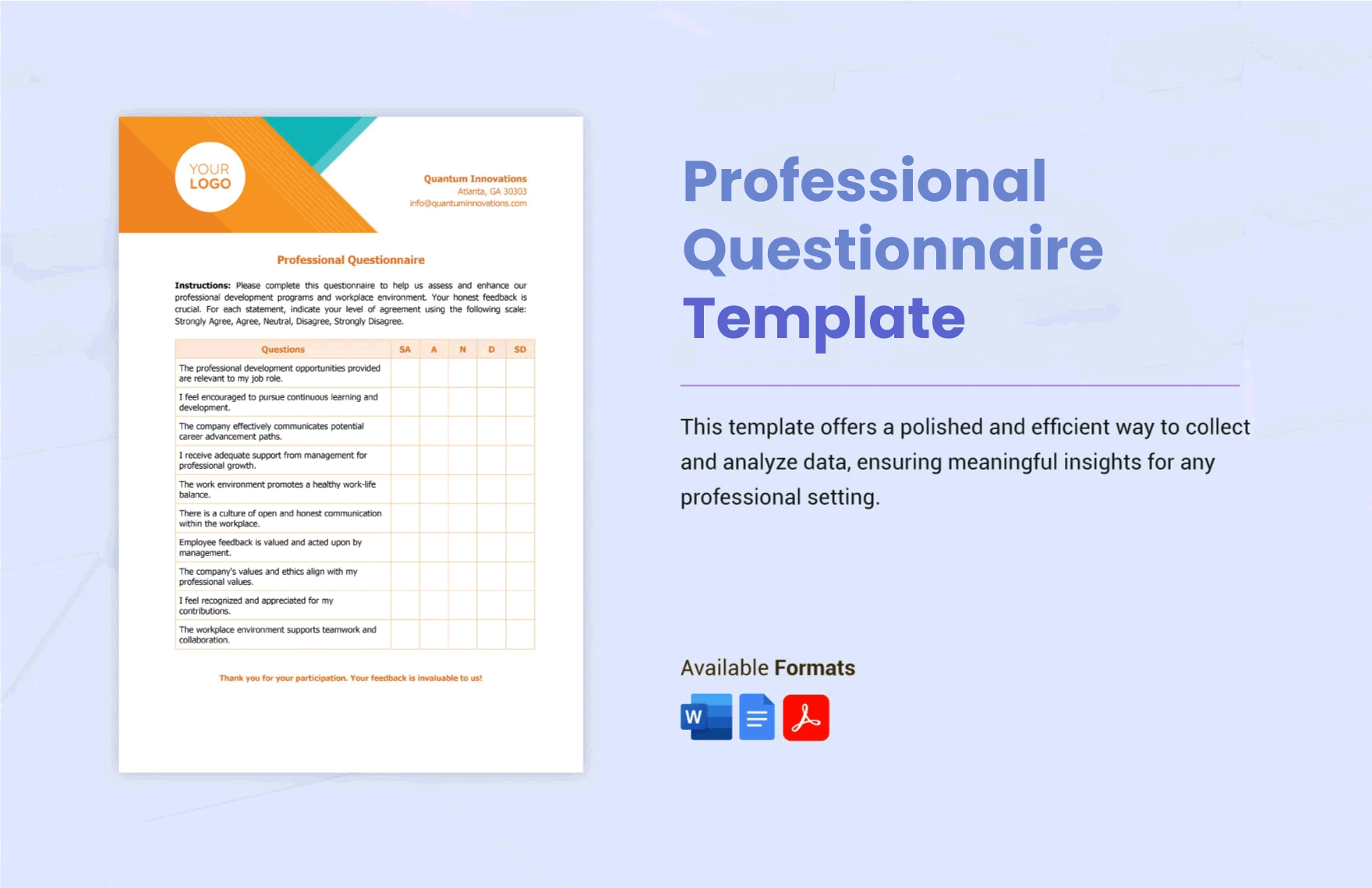 Free Professional Questionnaire Template