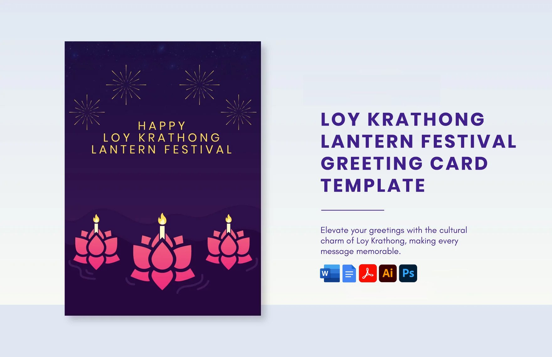 Loy Krathong Lantern Festival Greeting Card Template in Word, Google Docs, PDF, Illustrator, PSD
