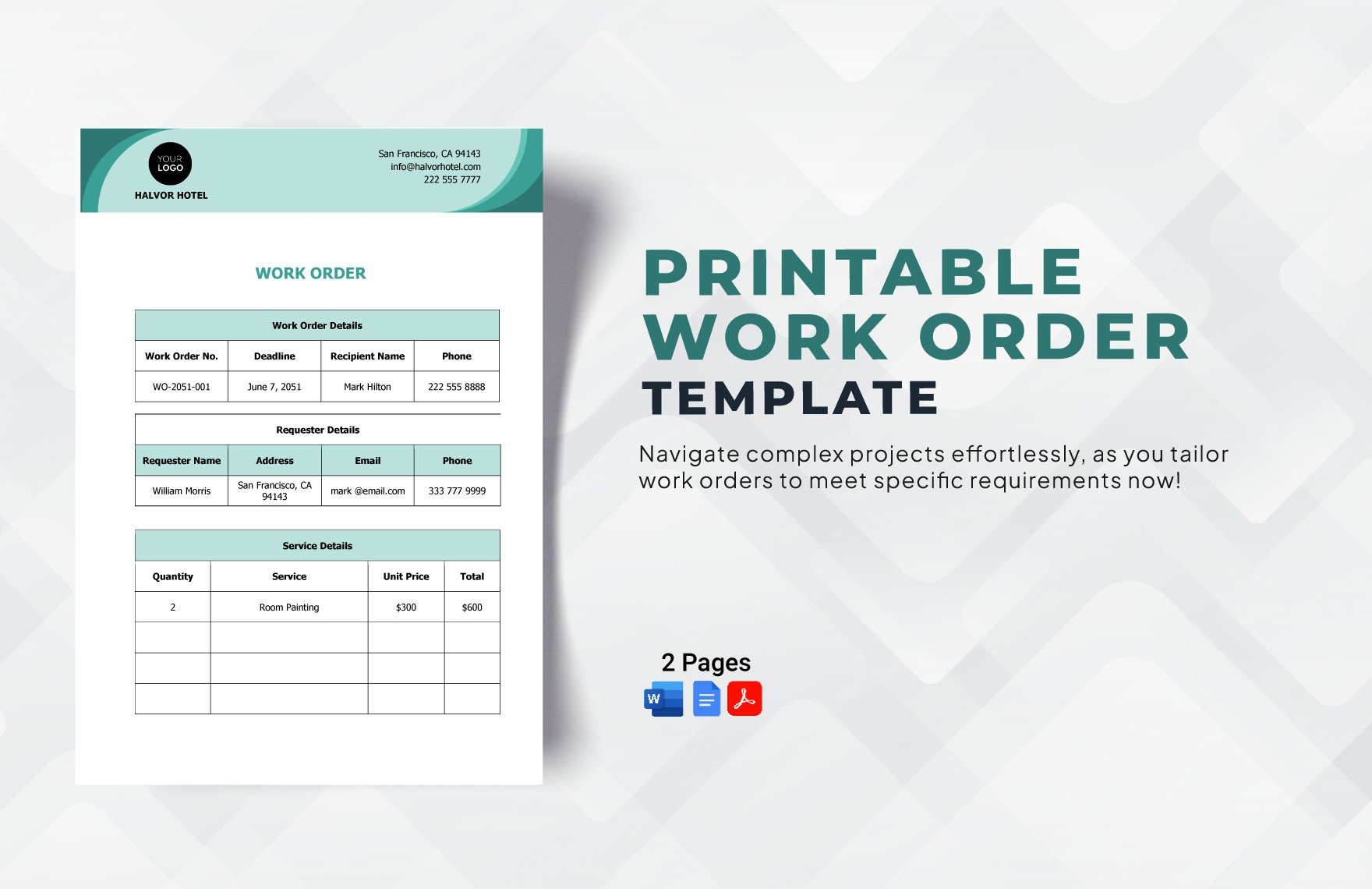 Printable Work Order Template