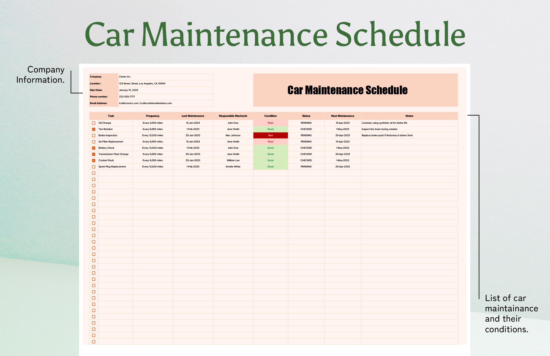 Car Maintenance Schedule Template