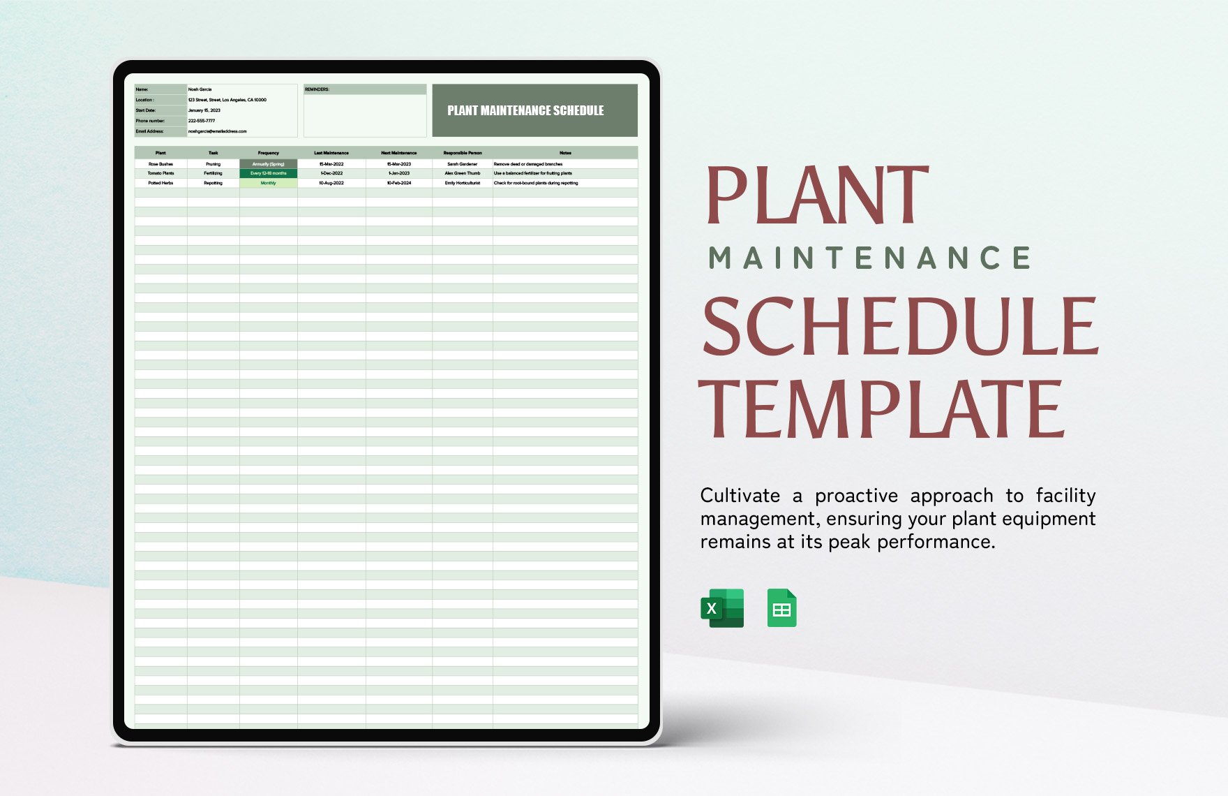 Plant Maintenance Schedule Template