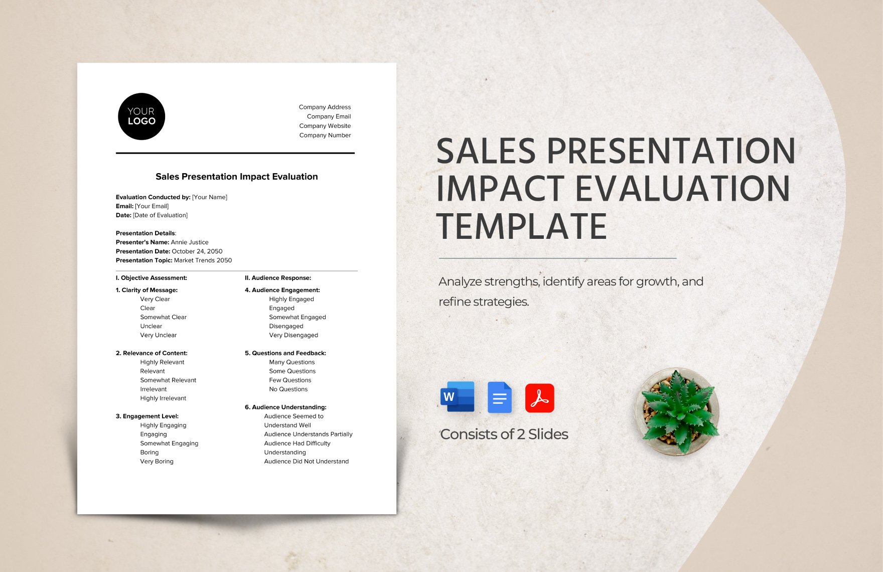 Sales Presentation Impact Evaluation Template in Word, Google Docs, PDF