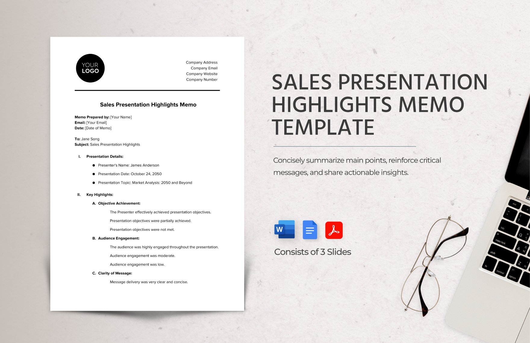 Sales Presentation Highlights Memo Template