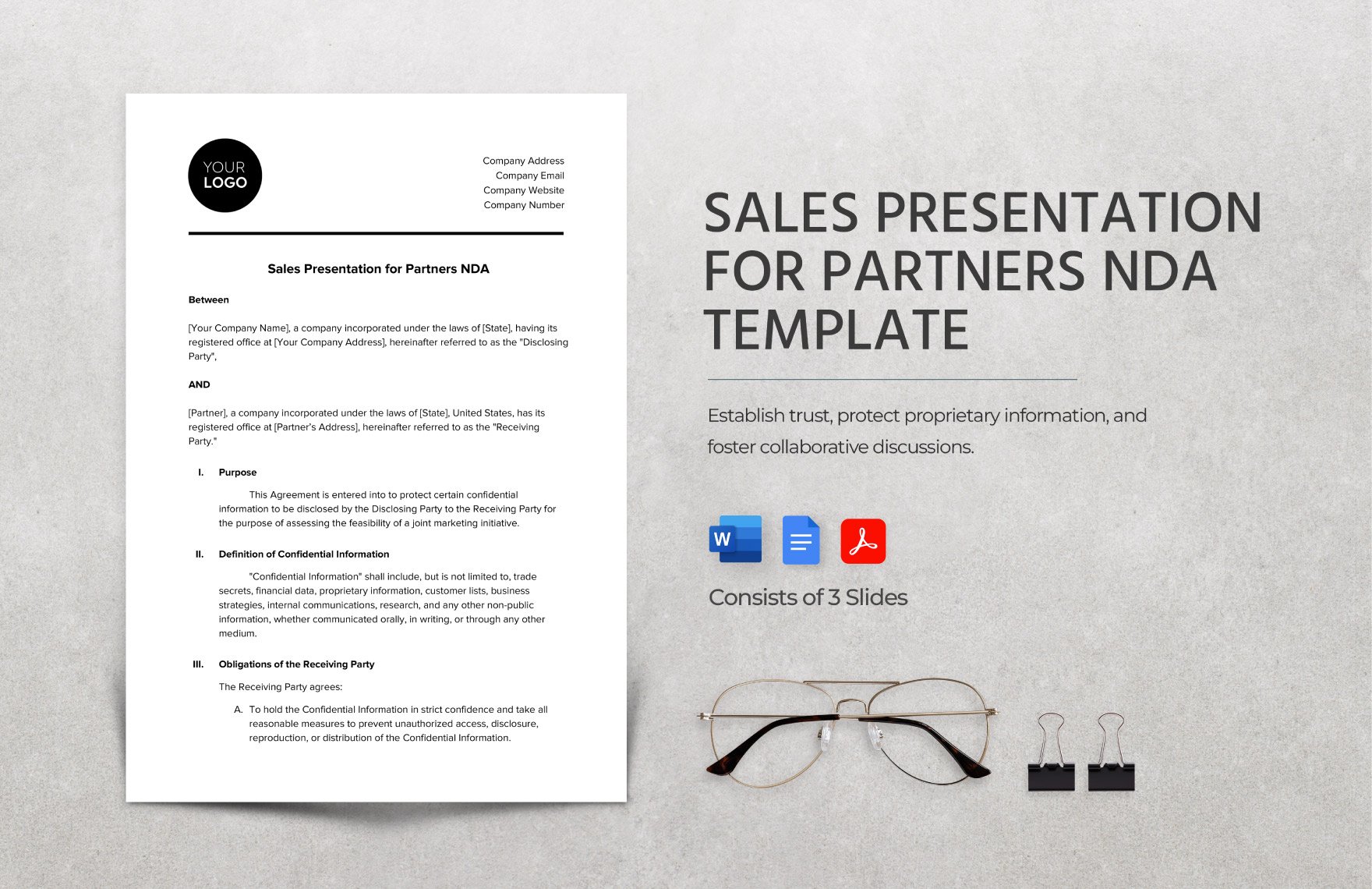Sales Presentation for Partners NDA Template in Word, Google Docs, PDF