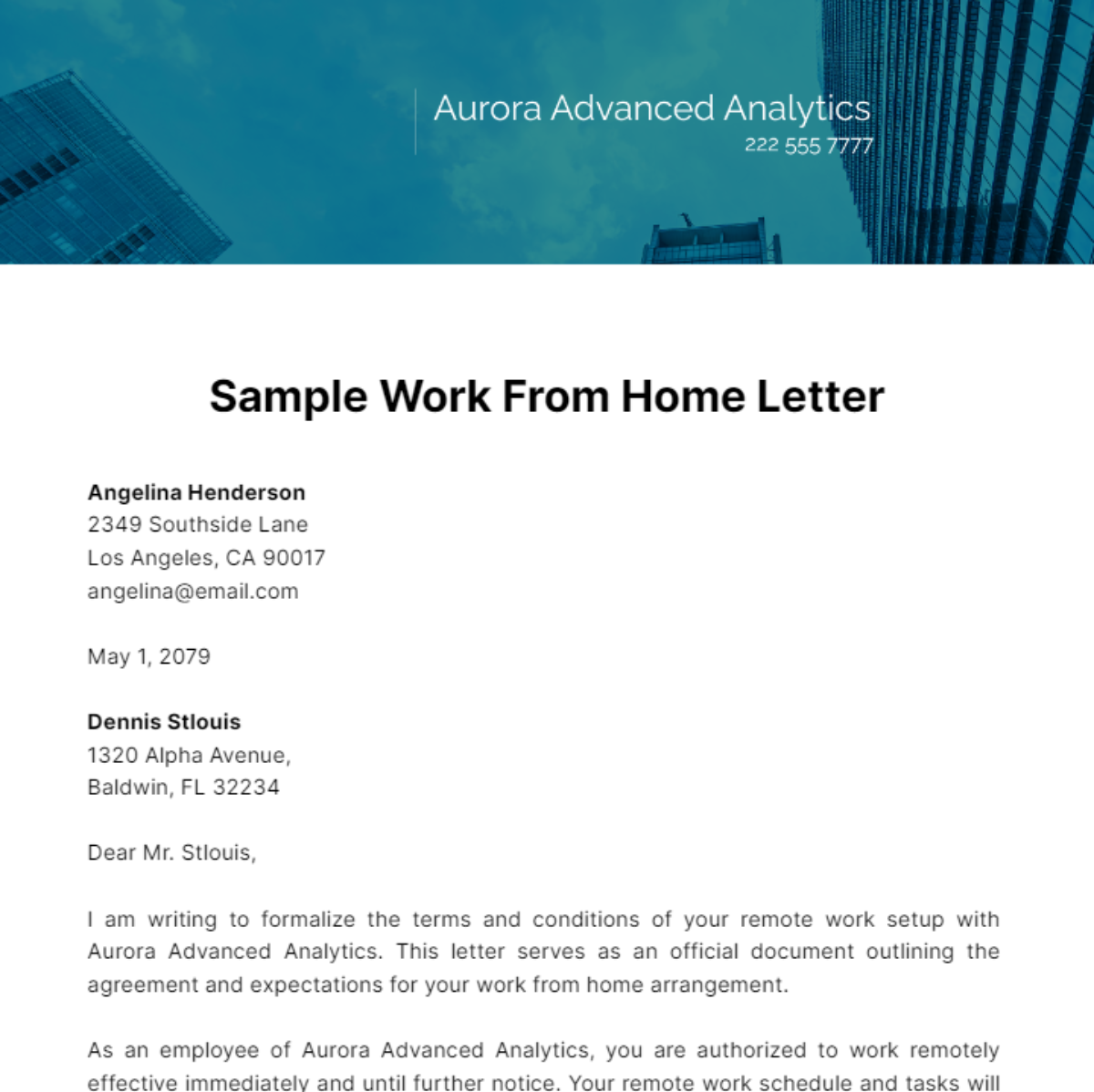 Sample Work from Home Letter   Template