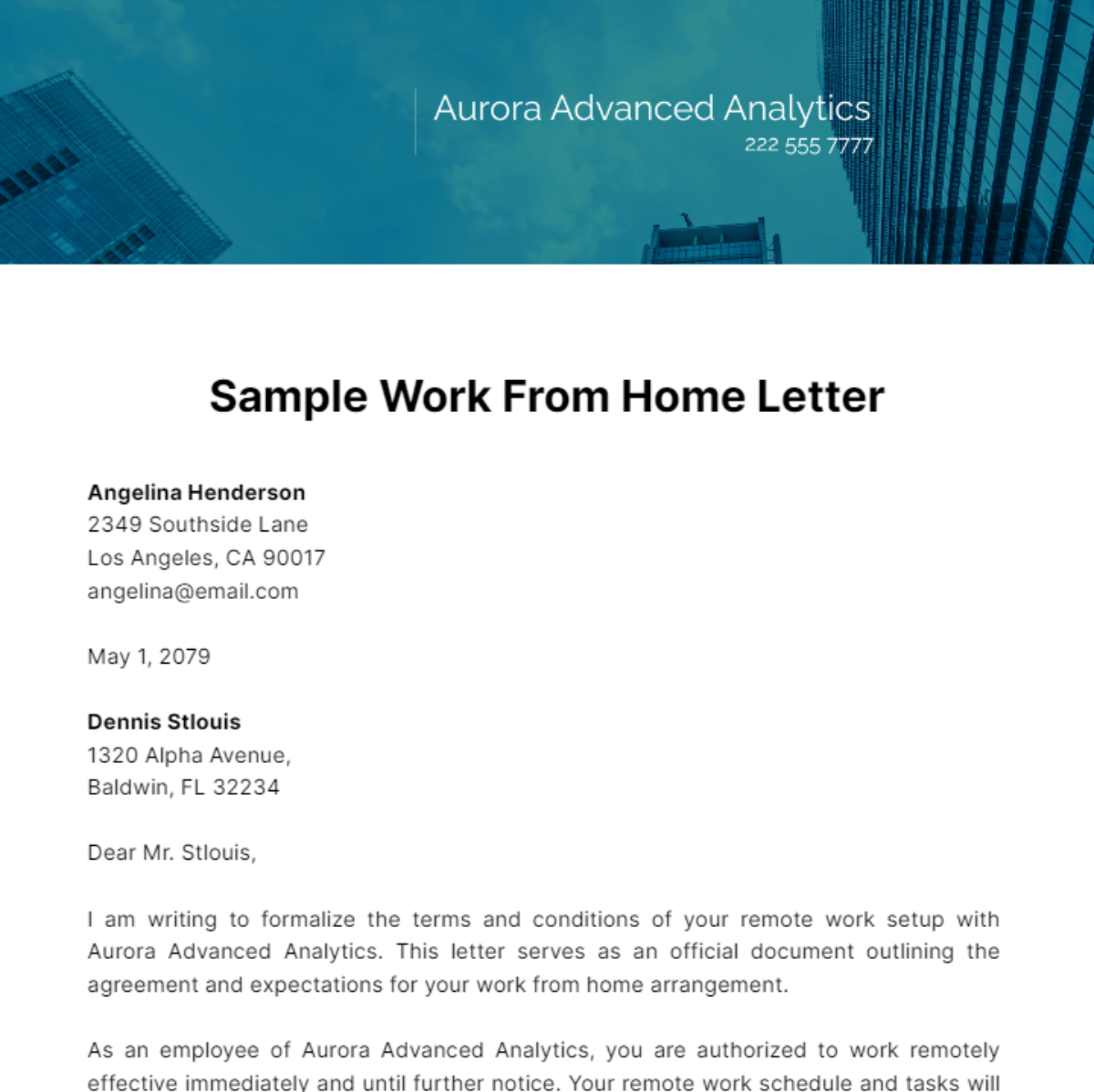 Free Sample Work from Home Letter   Template